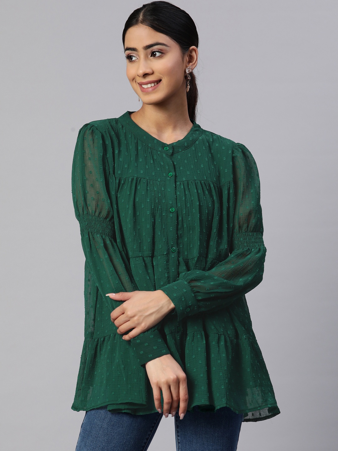 

plusS Georgette Longline Top, Green