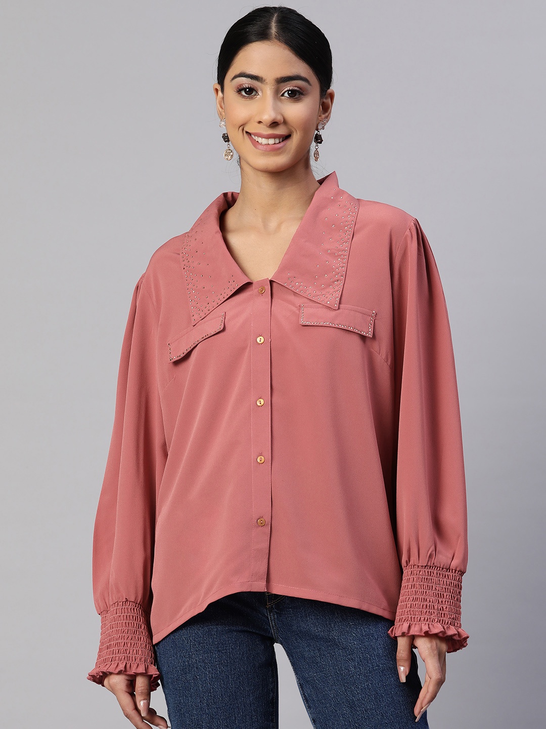 

plusS Embellished Casual Shirt, Pink