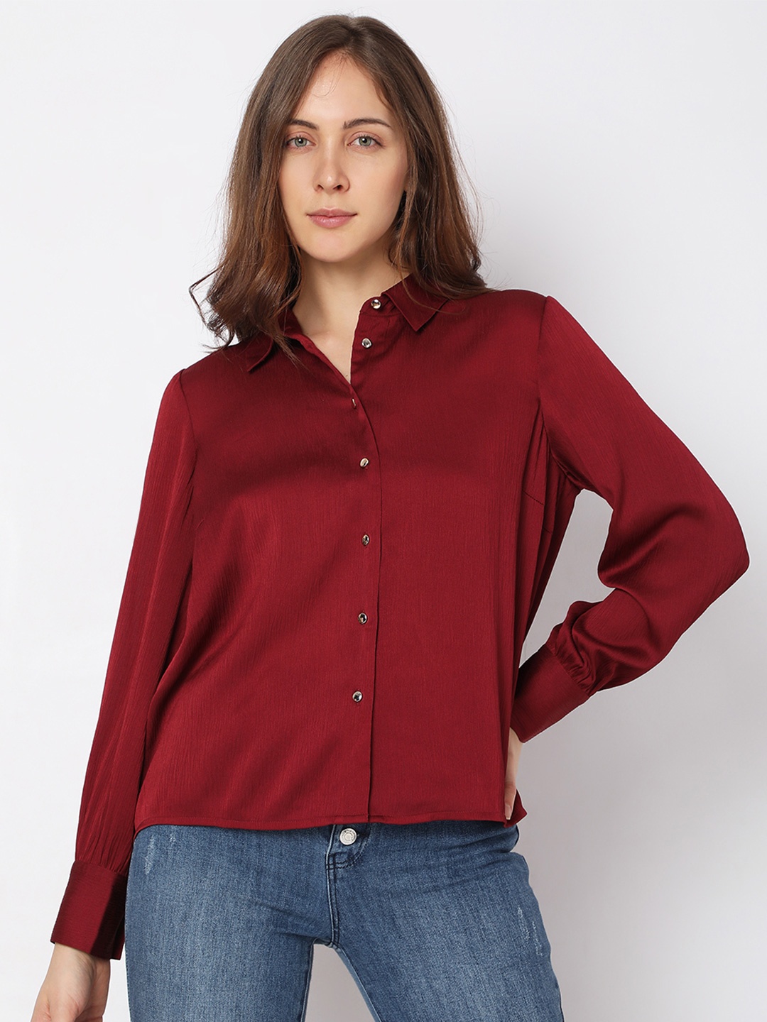 

Vero Moda Women Puff Sleeved Casual Shirt, Maroon