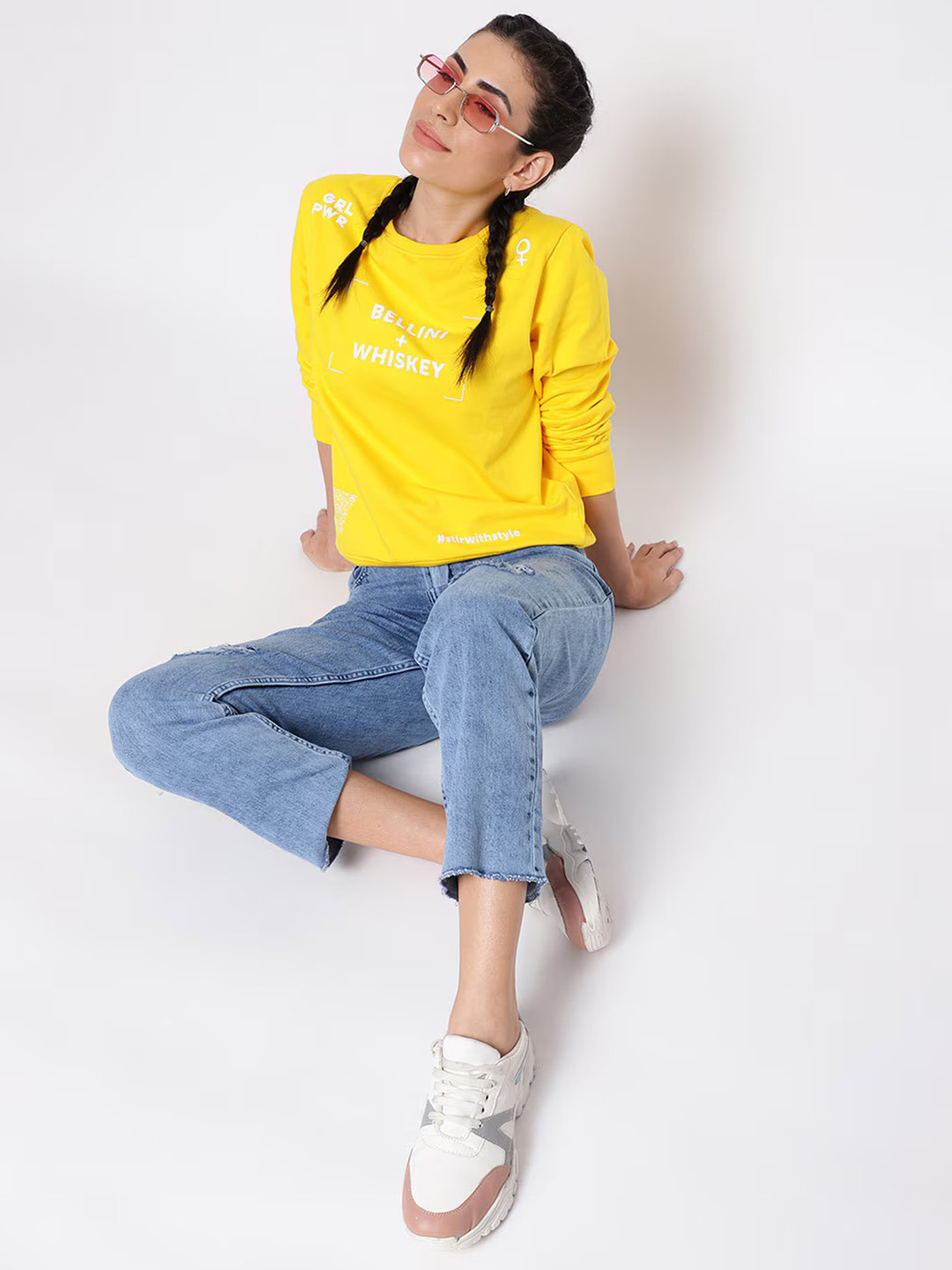 

Belliskey Women Typography Printed Cotton Sweatshirt, Yellow