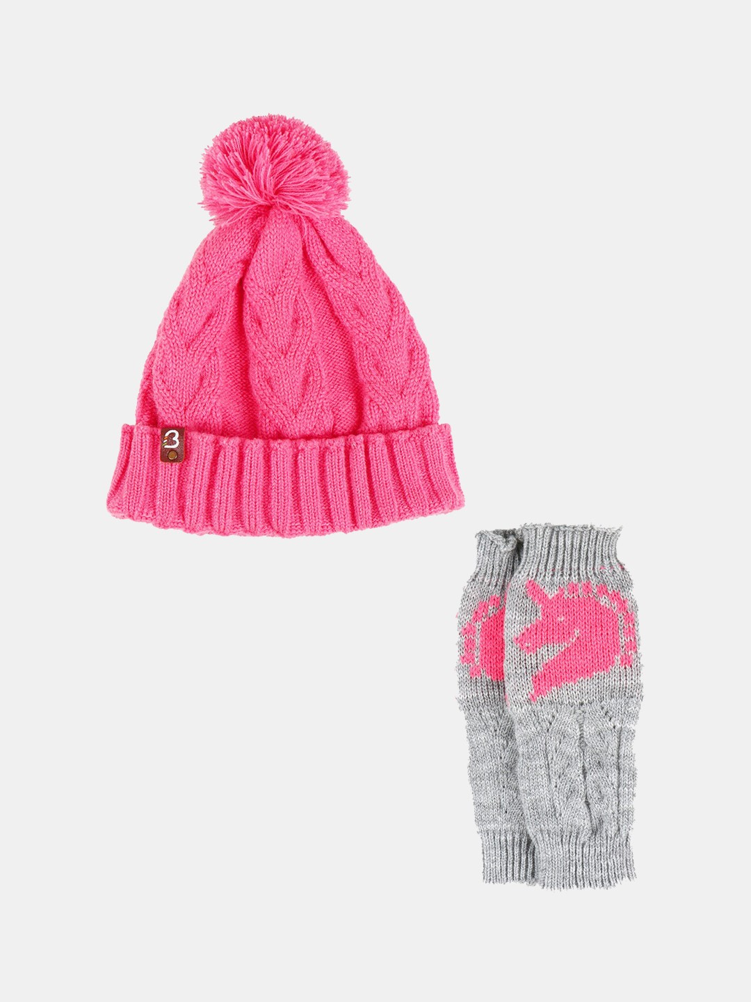 

Bharatasya Kids Pack of 2 Acrylic Cap & Thermal Mittens, Pink