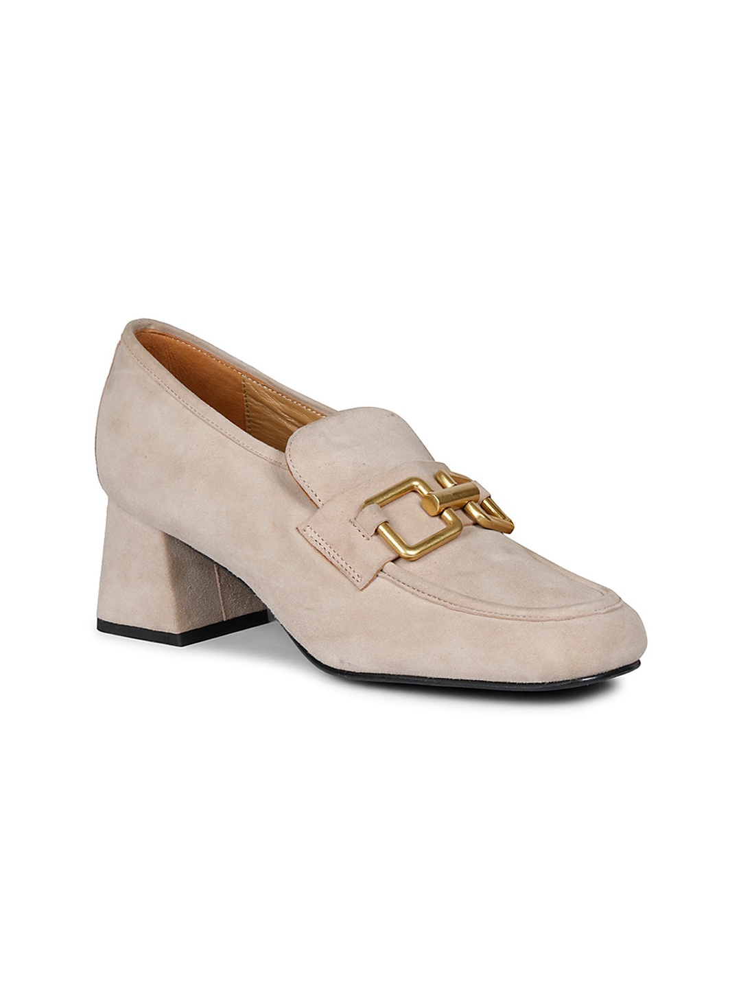 

Saint G Embellished Leather Block Heeled Pumps, Beige