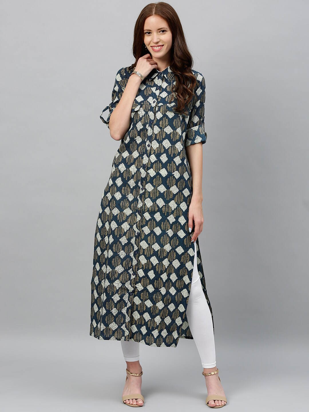 

kipek Women Printed Thread Work Indie Prints Pure Cotton Kurta, Blue