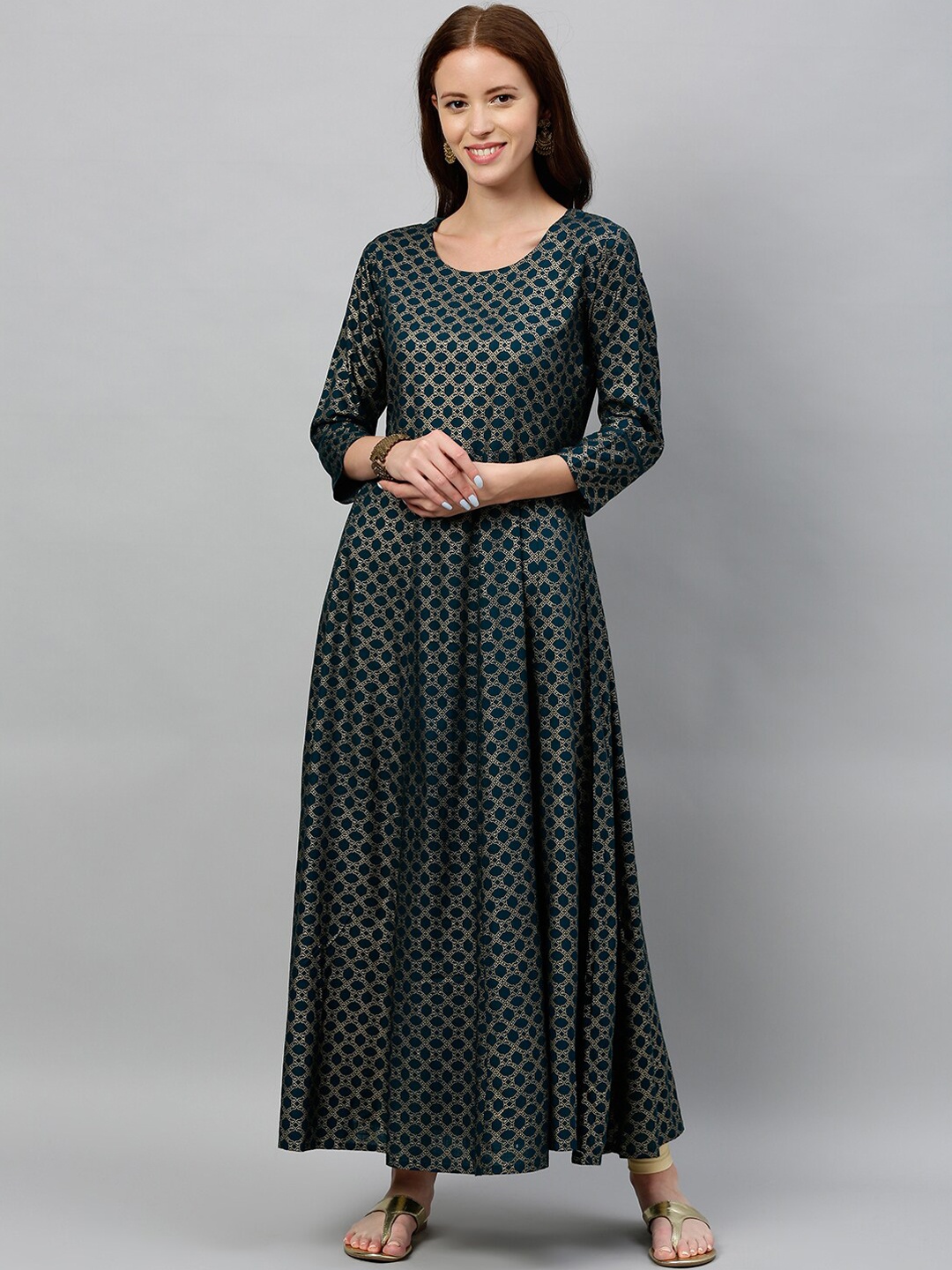 

kipek Women Ethnic Motifs Printed Indie Prints Anarkali Kurta, Teal