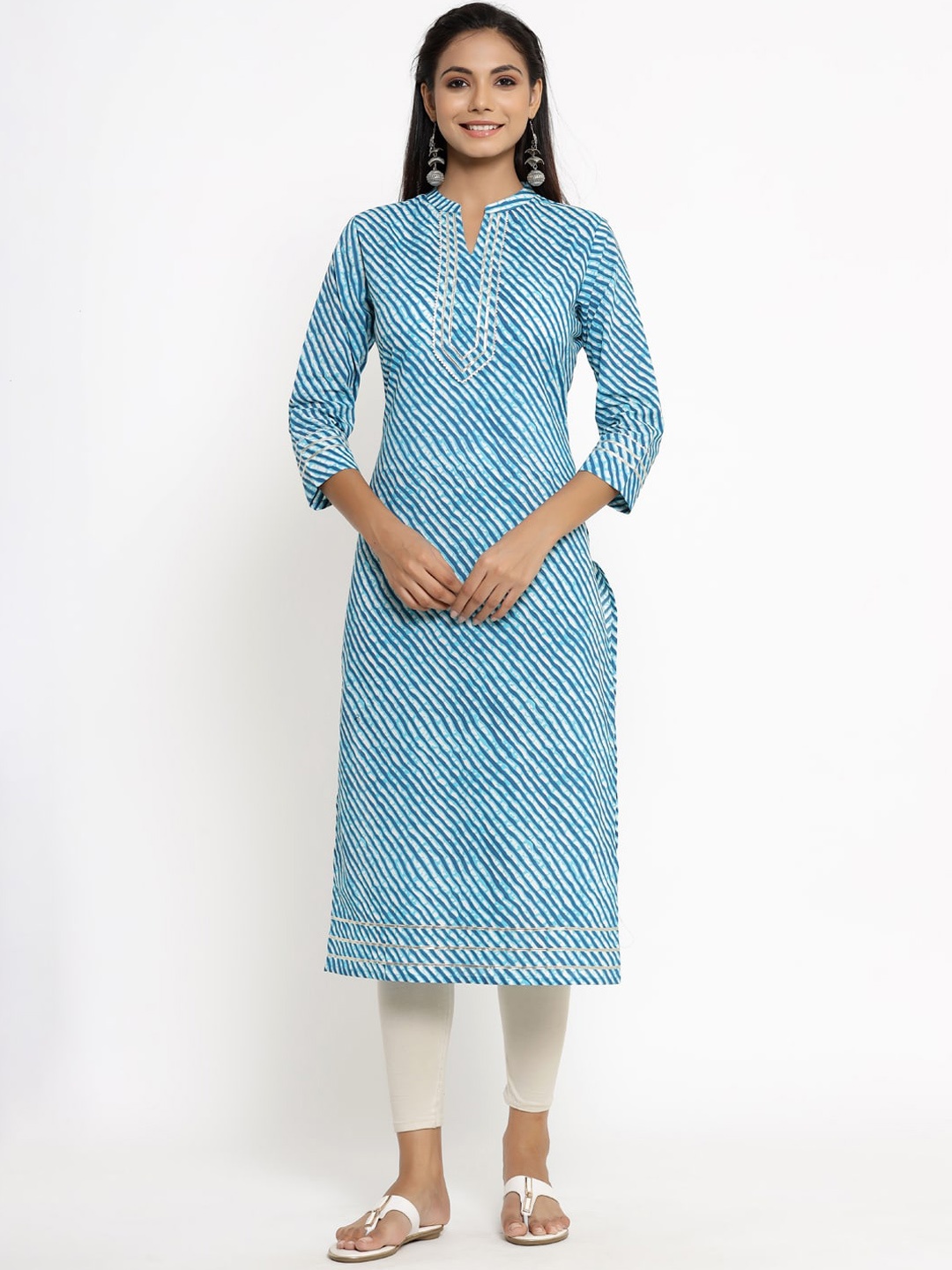 

kipek Women Geometric Printed Gotta Patti Indigo Kurta, Blue