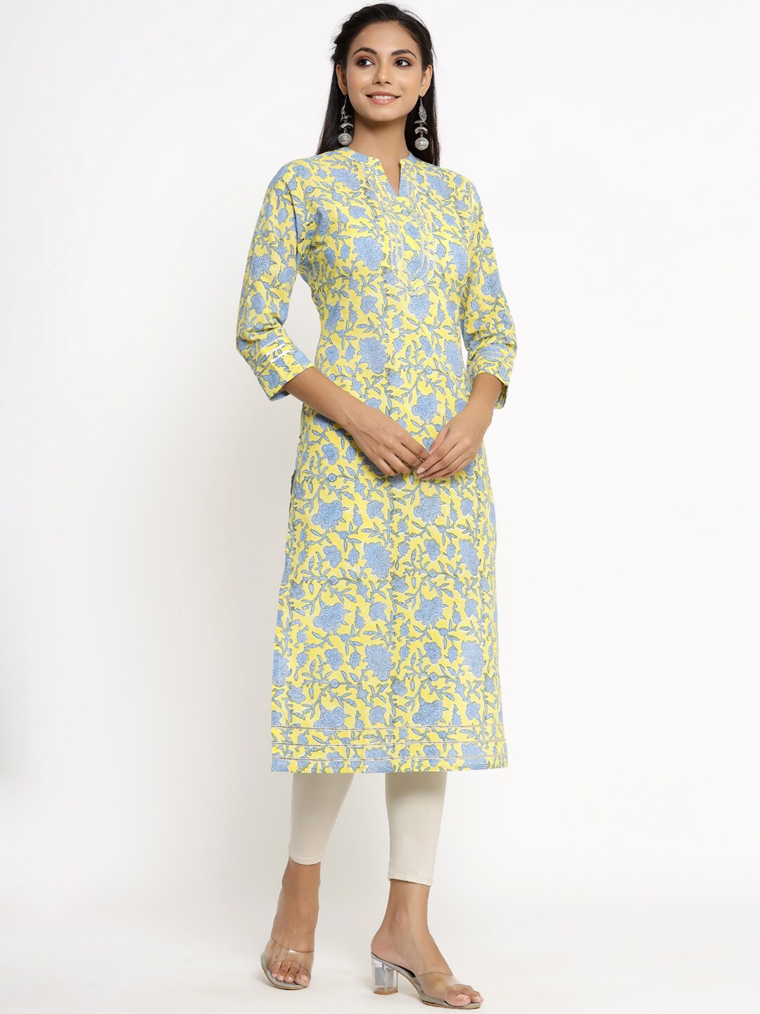 

kipek Women Floral Printed Floral Kurta, Yellow