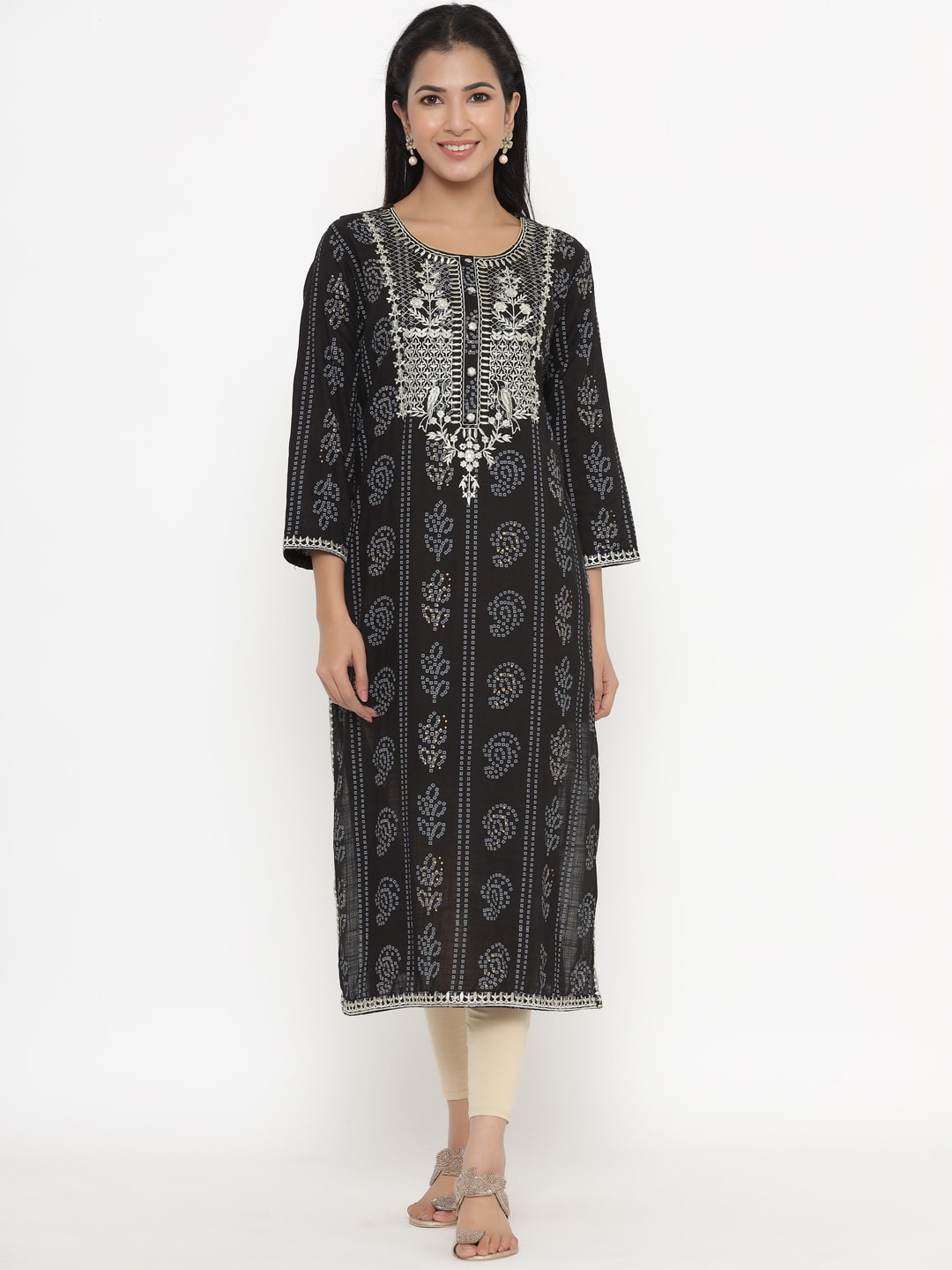 

kipek Women Bandhani Printed Thread Work Kurta, Charcoal