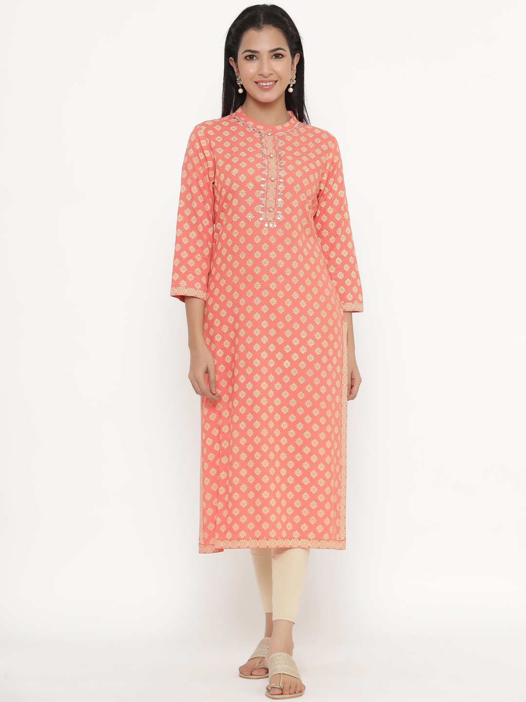 

kipek Women Ethnic Motifs Printed Regular Kurta, Peach