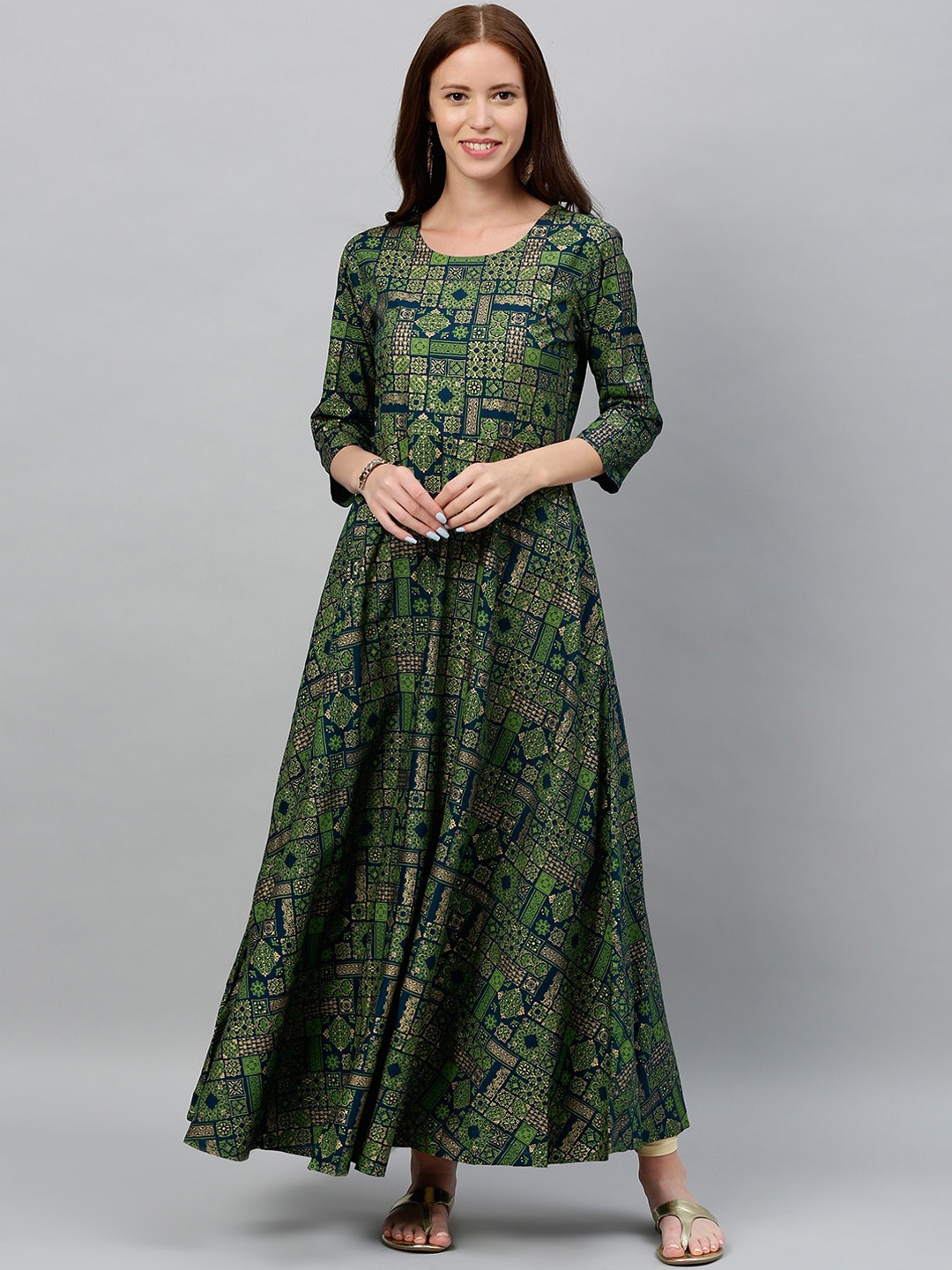 

kipek Women Ethnic Motifs Printed Anarkali Kurta, Green