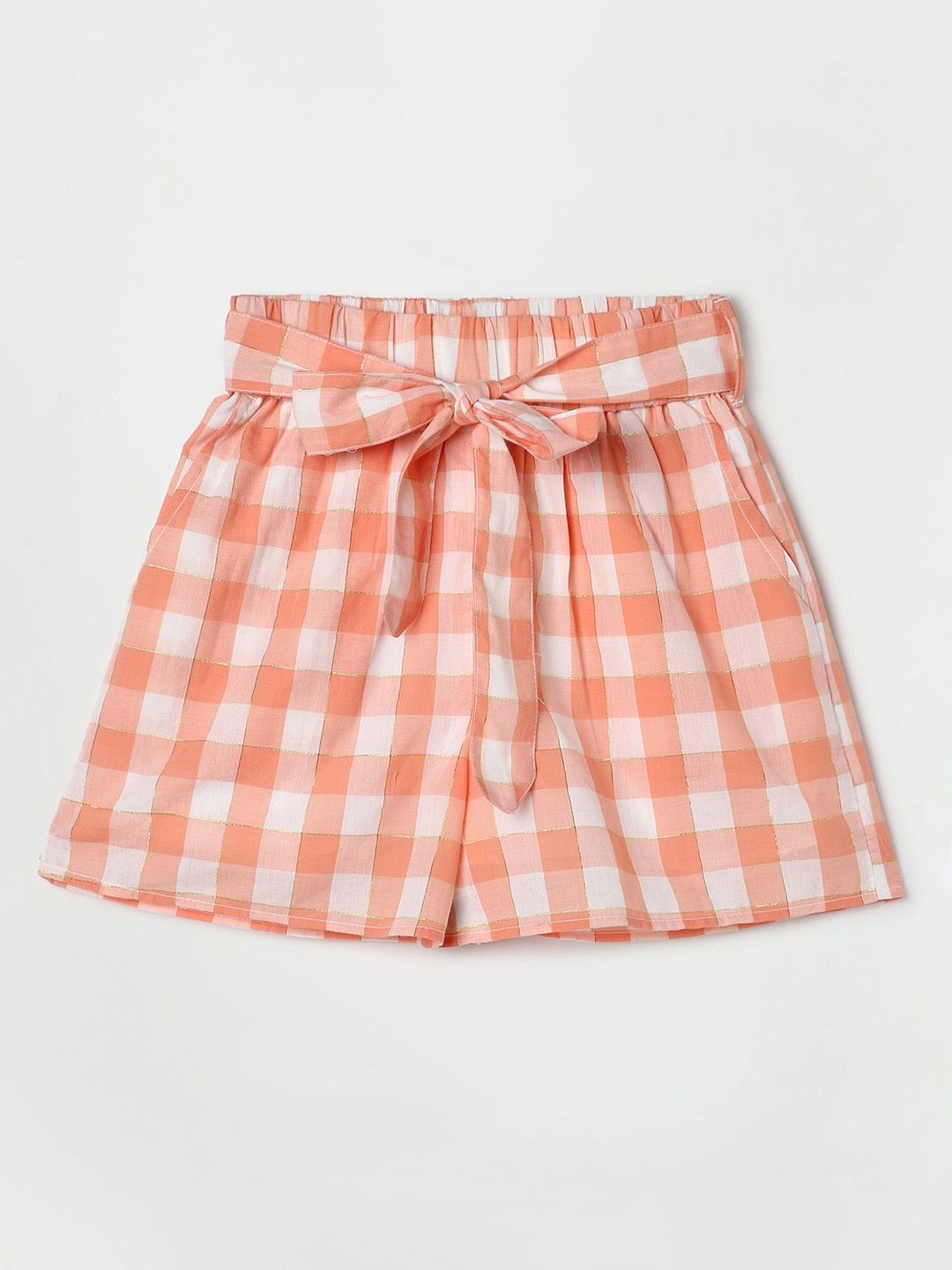 

Fame Forever by Lifestyle Girls Checked Cotton Shorts, Peach