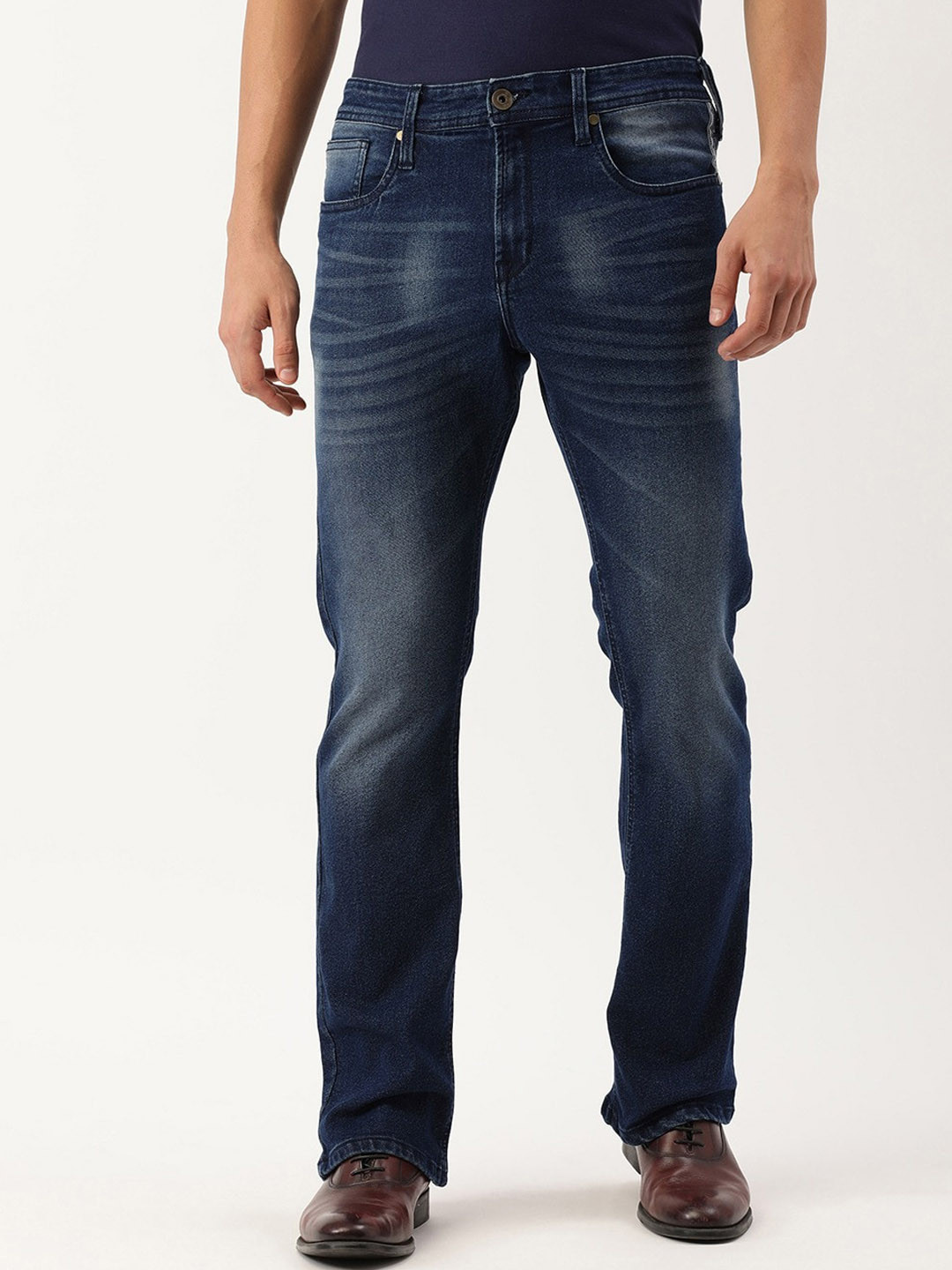

IVOC Men Low Distress Light Fade Stretchable Straight Fit Jeans, Navy blue