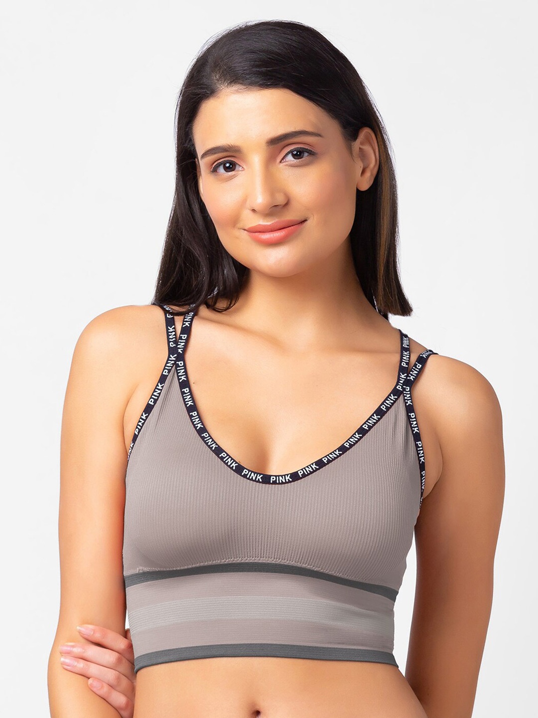

FashionRack Workout All Day Comfort Cotton Striped Non-Padded Bra, Grey