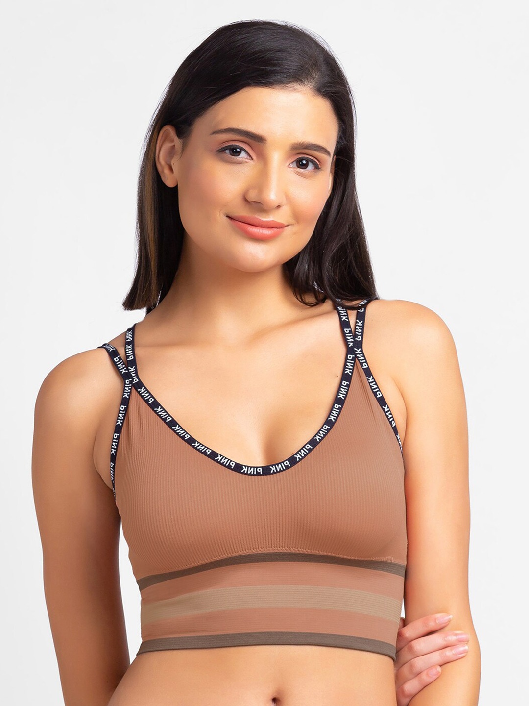 

FashionRack Workout All Day Comfort Cotton Striped Bra, Brown