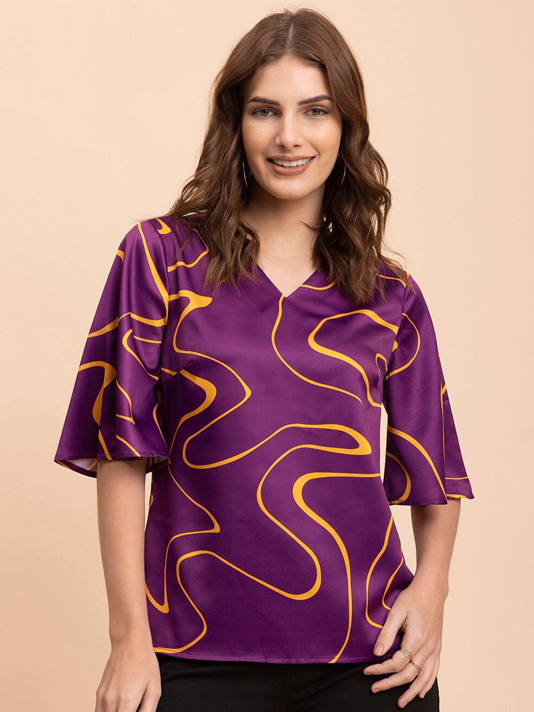 

FableStreet V-Neck Print Top, Purple