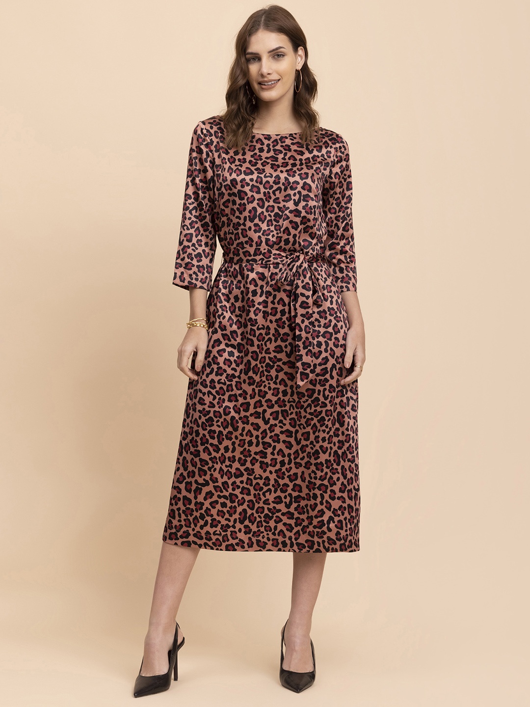 

FableStreet Animal Printed A-Line Midi Dress, Brown