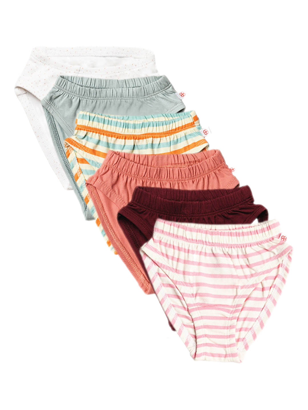 

GREENDIGO Girls Pack Of 6 Striped Organic Cotton Basic Briefs, Maroon