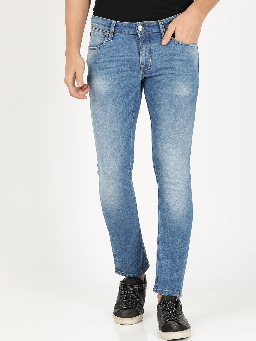 

Wrangler Men Slim Fit Low-Rise Heavy Fade Stretchable Cotton Jeans, Blue
