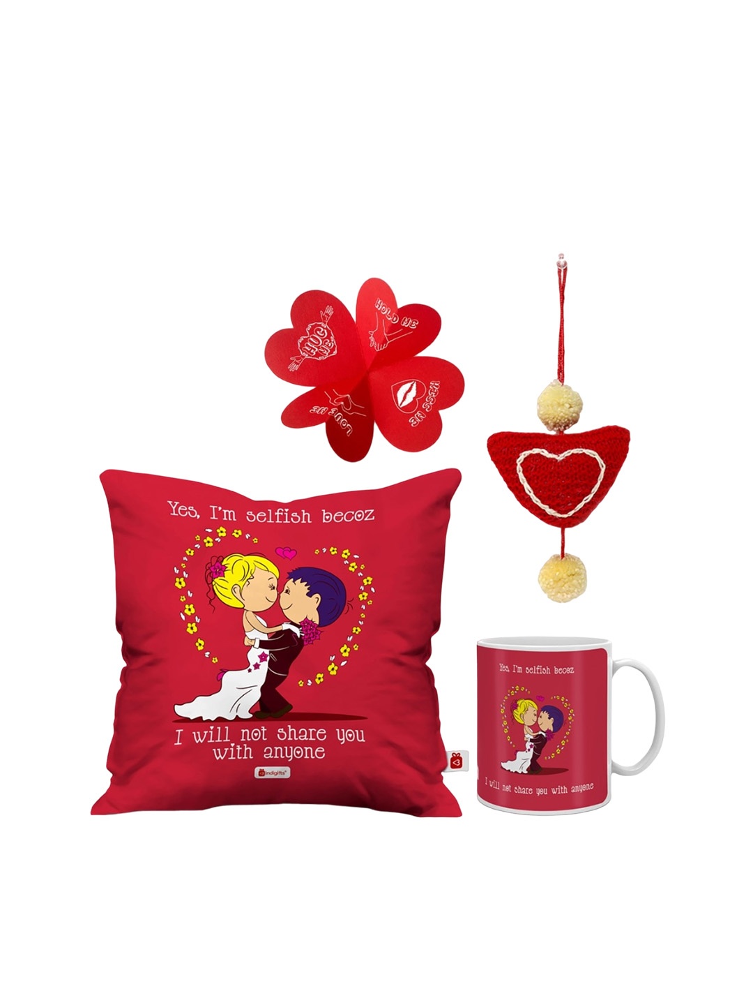 

Indigifts Pack of 3 Valentines Day Home Gift Set, Red