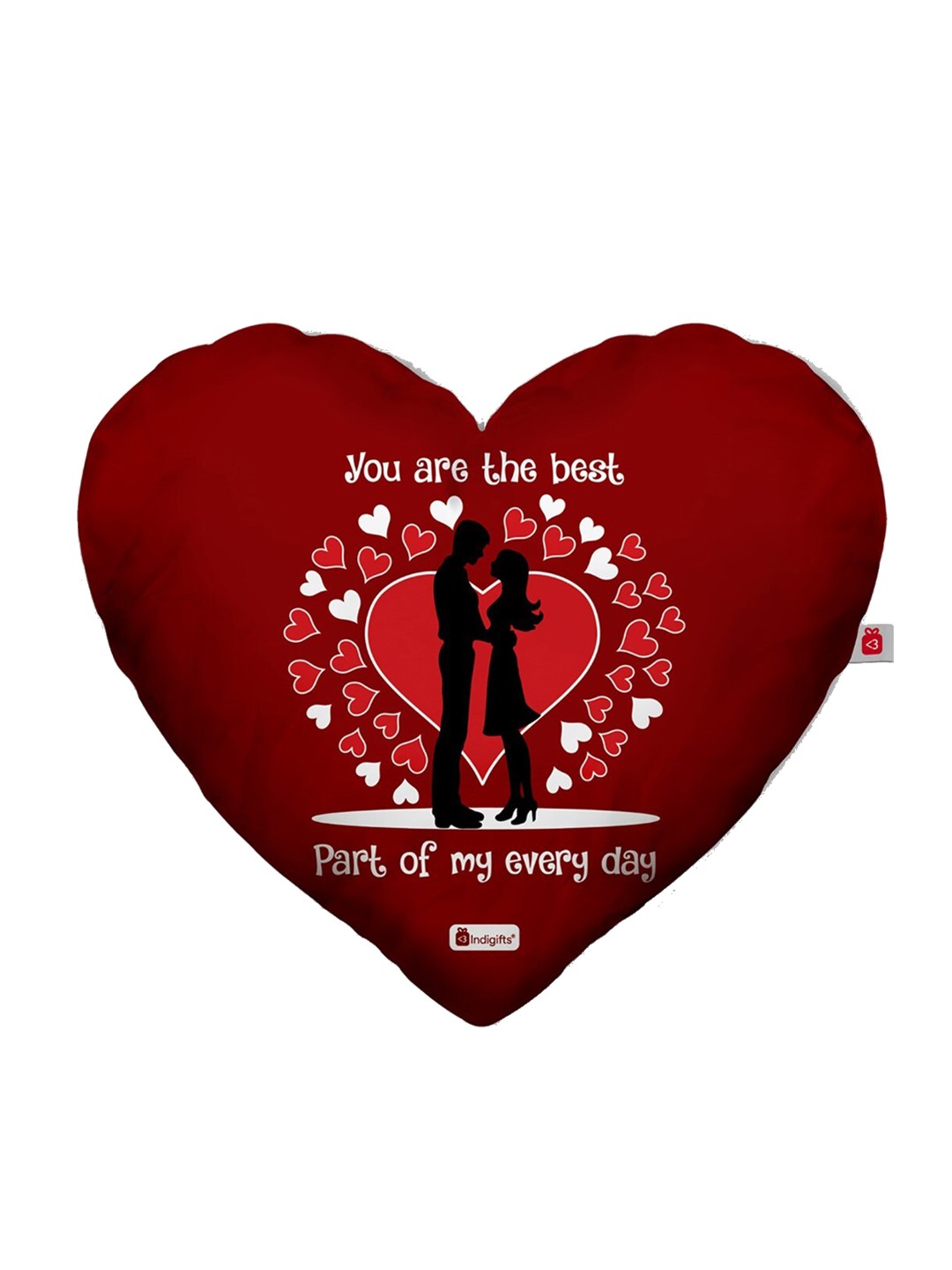 

Indigifts Red and White Printed Heart Shape Pre Filled Cushion