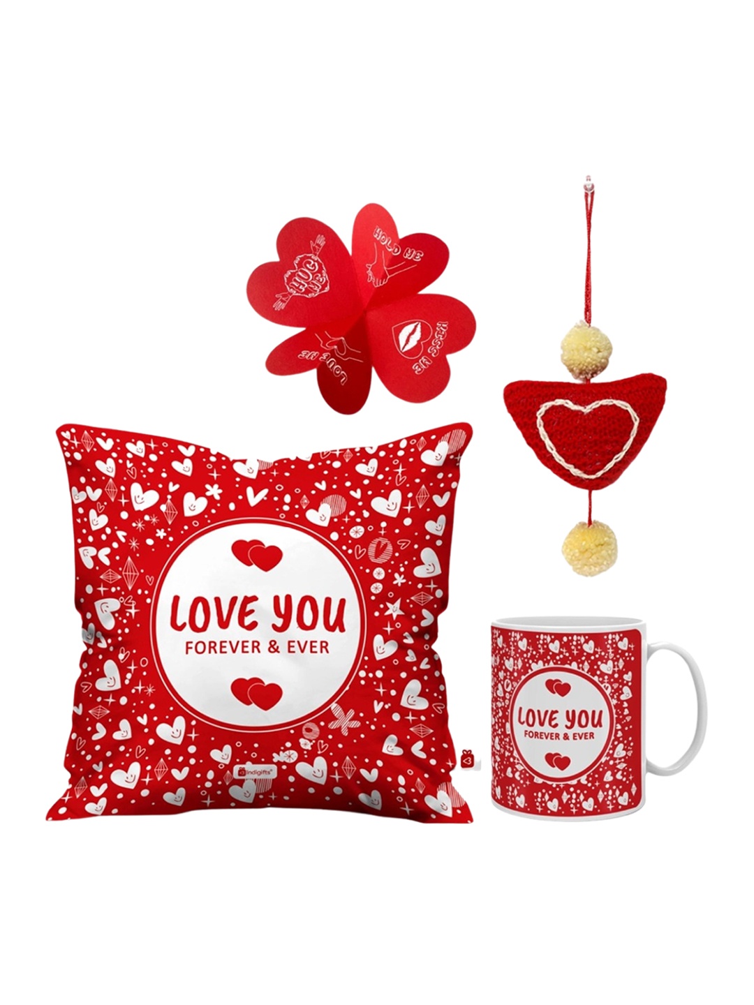 

Indigifts Set Of 4 Red & White Valentines Day Home Gift Set
