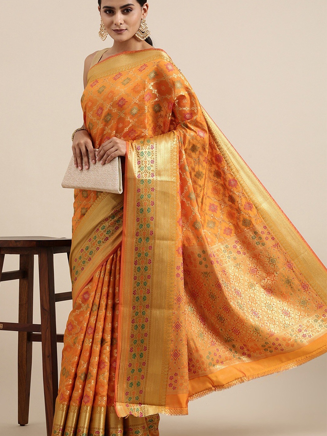 

GAJARAI Woven Design Zari Patola Saree, Mustard