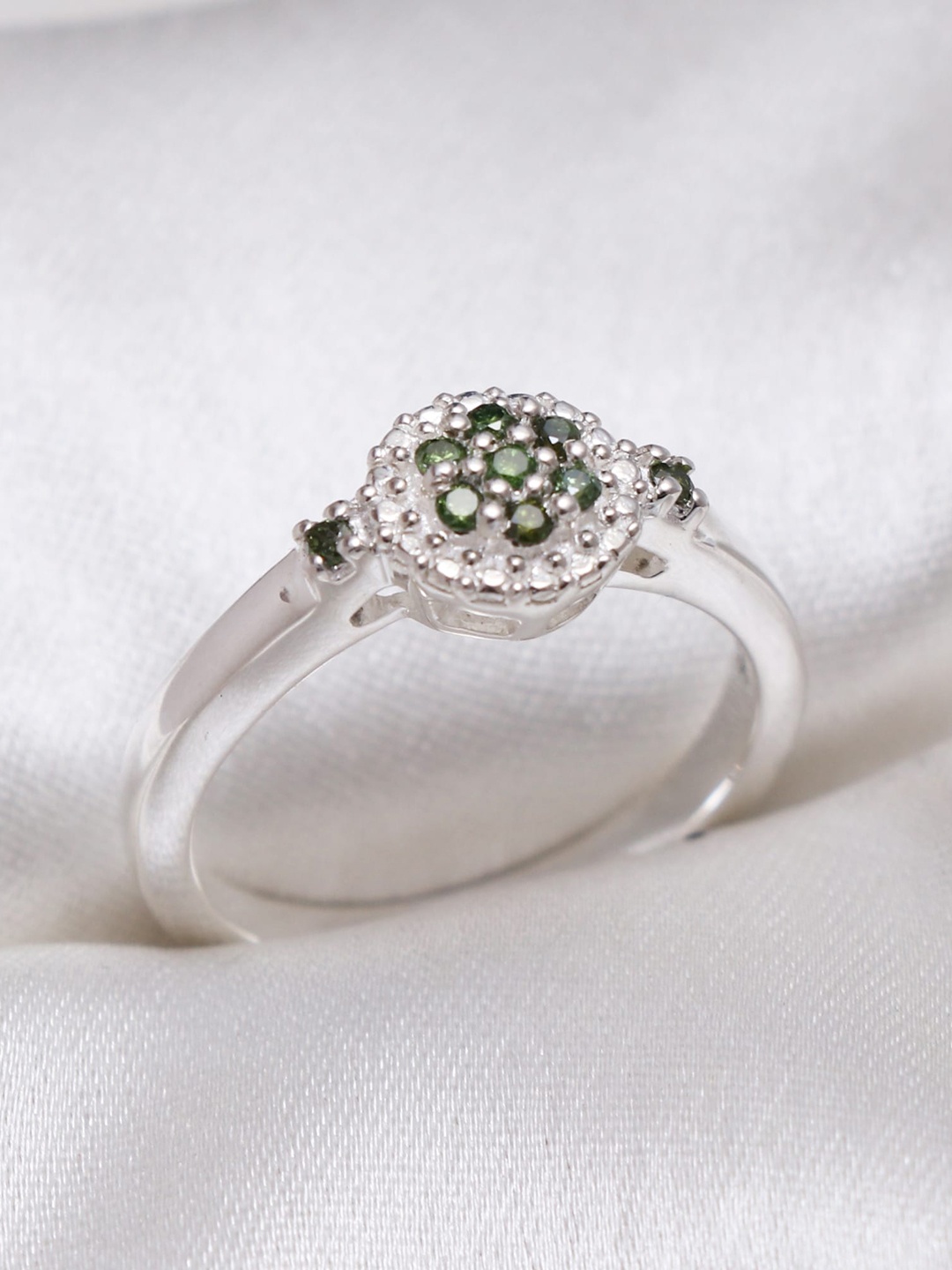

HIFLYER JEWELS Silver-Plated AD Stone Studded Oxidized Finger Ring, Green