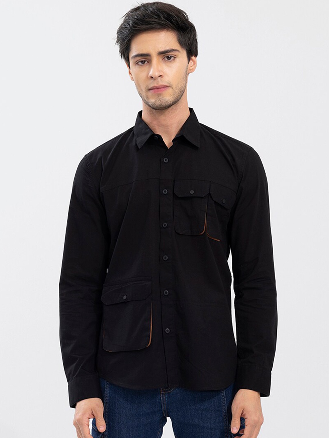 

Snitch Men Slim Fit Casual Cotton Shirt, Black
