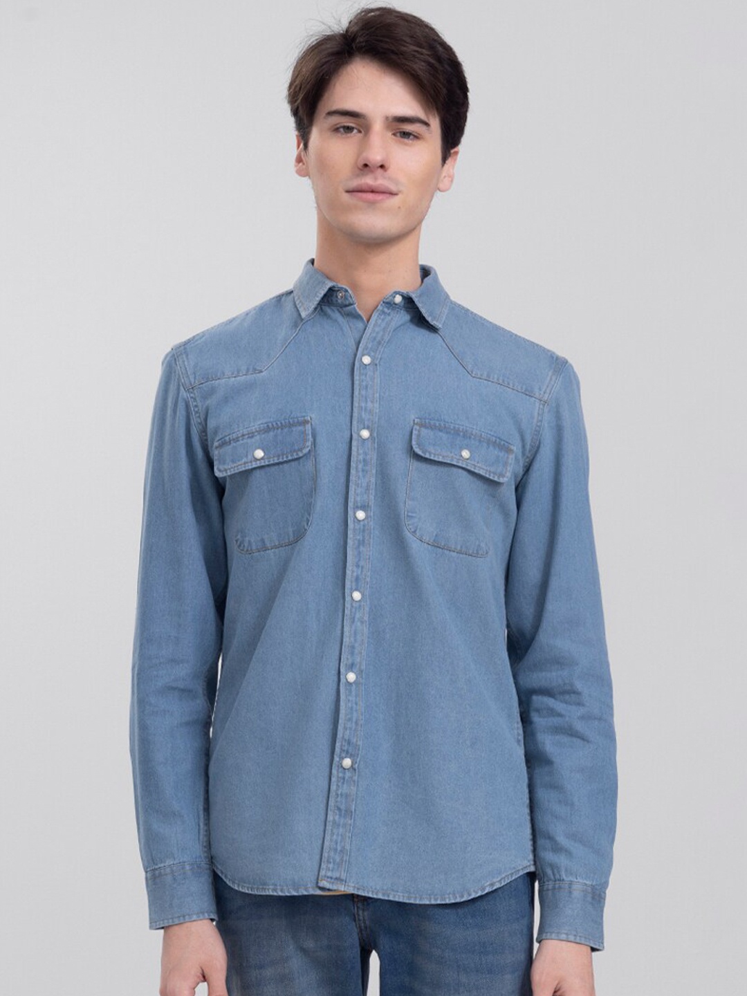 

Snitch Men Slim Fit Faded Casual Shirt, Blue
