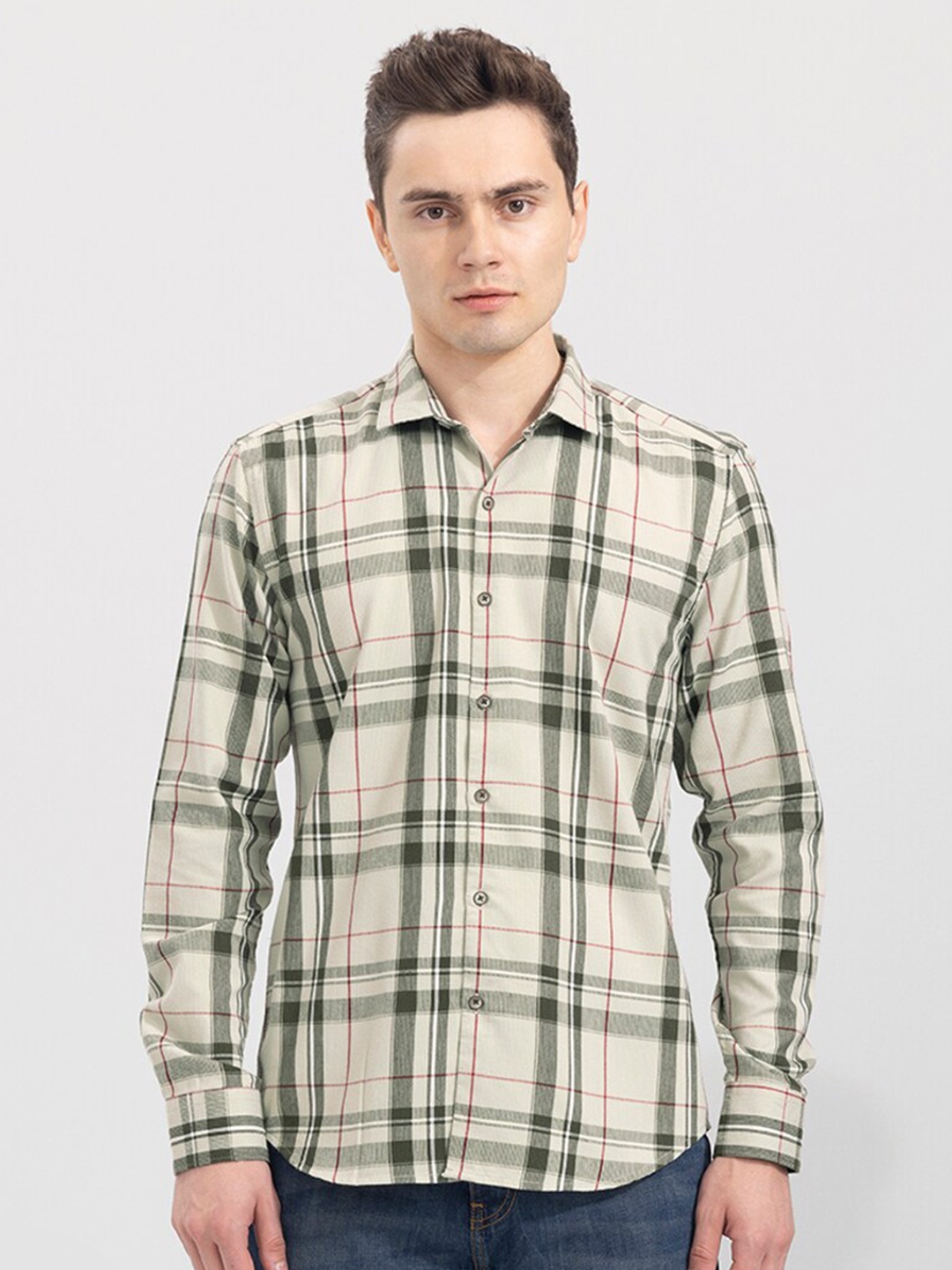 

Snitch Men Slim Fit Tartan Checked Cotton Casual Shirt, Green