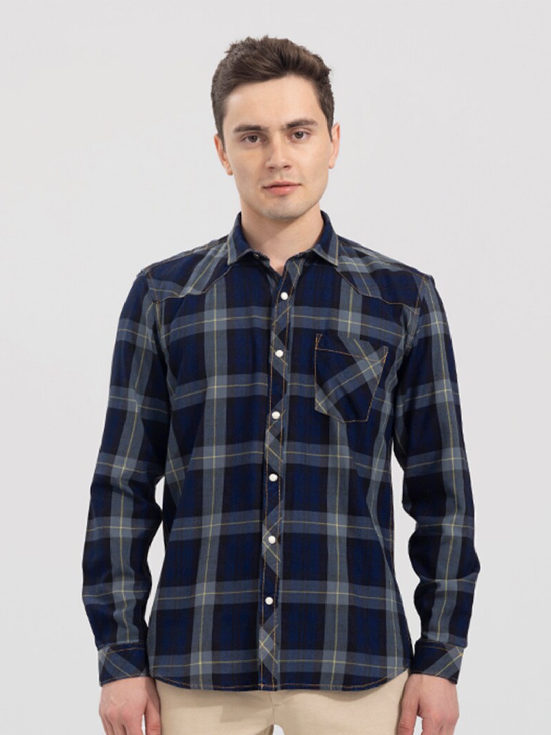 

Snitch Men Slim Fit Tartan Checked Casual Shirt, Blue