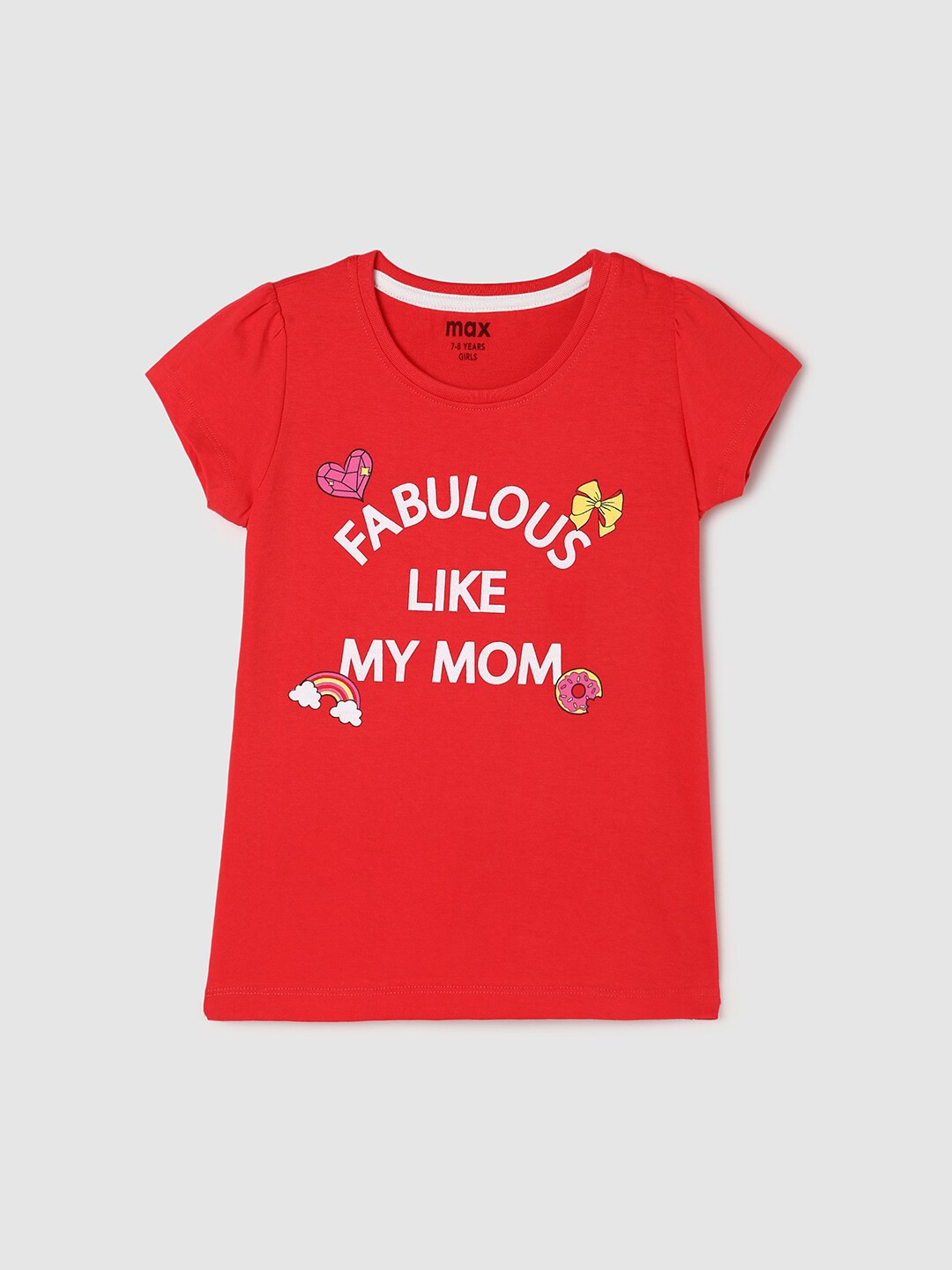 

max Girls Typography Printed Pure Cotton T-shirt, Red