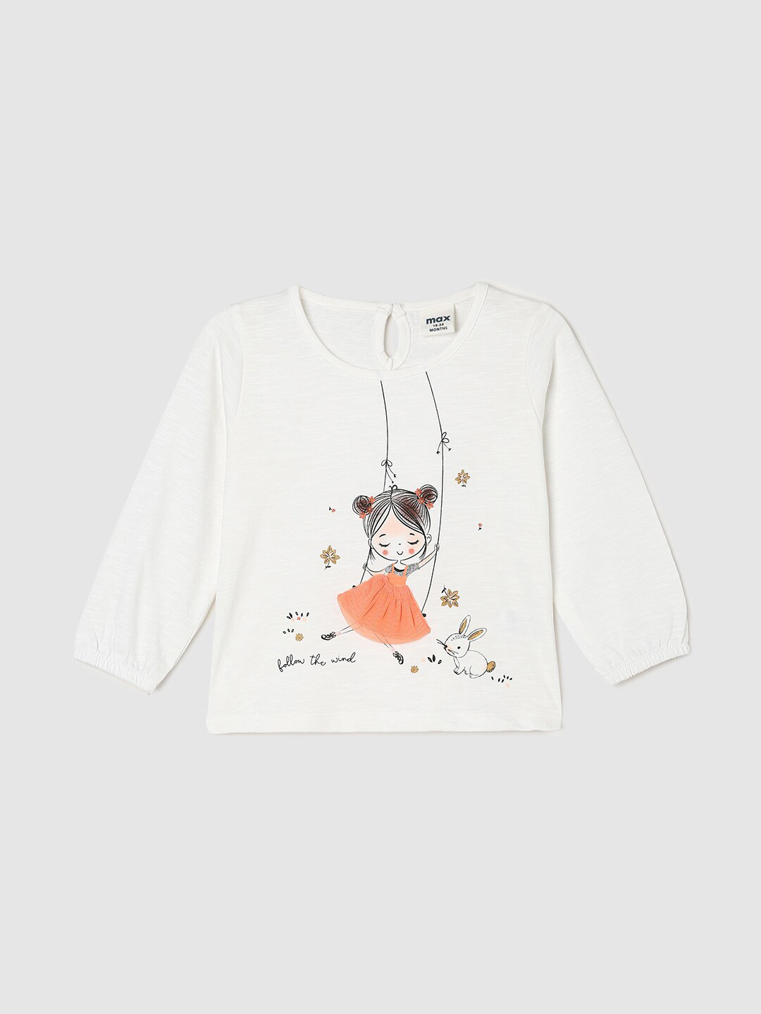 

max Girls Printed Applique Pure Cotton T-shirt, White