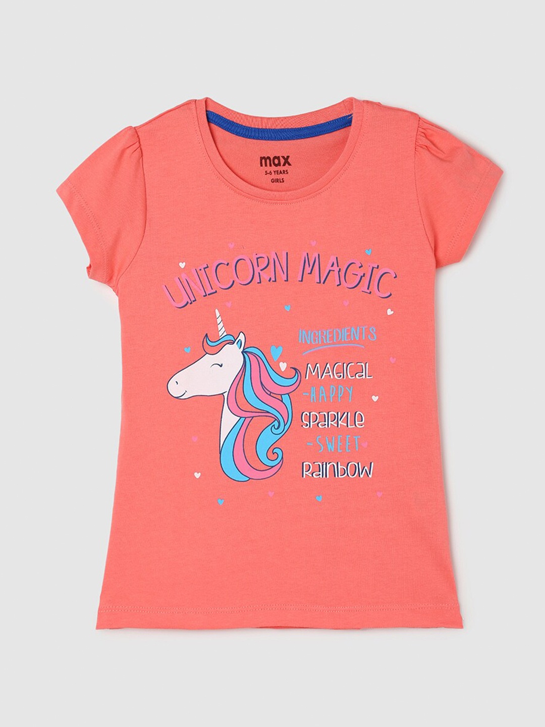 

max Girls Graphic Printed Pure Cotton T-shirt, Coral