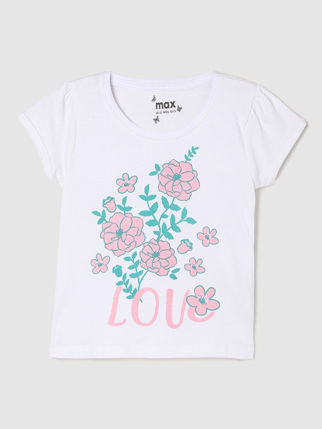 

max Girls Floral Printed Cotton T-shirt, White