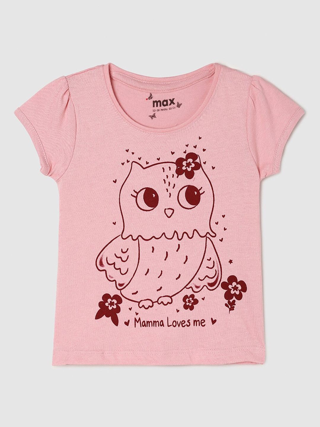 

max Girls Cotton Graphic Printed Round Neck T-shirt, Pink