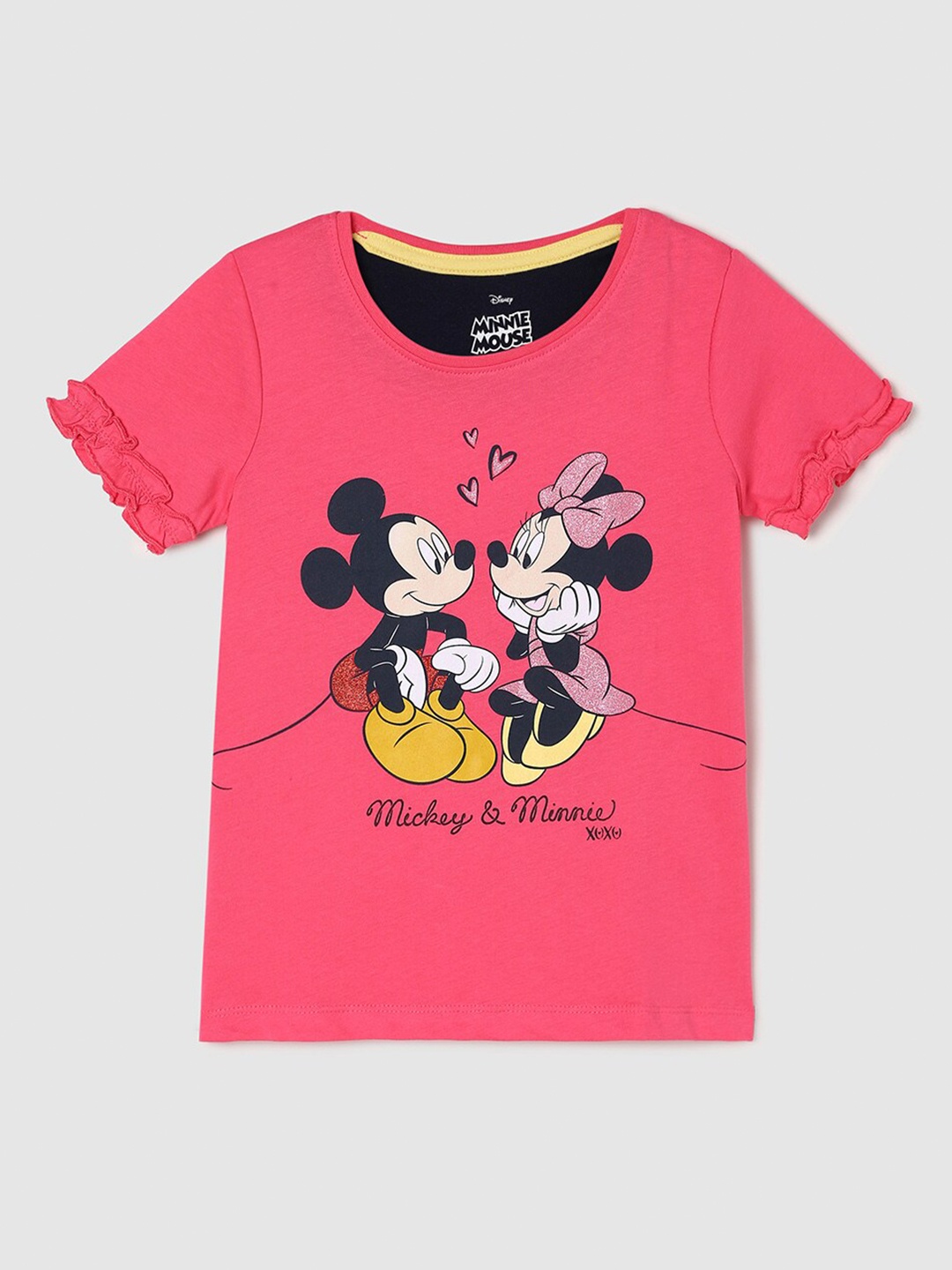 

max Girls Mickey & Minnie Printed Pure Cotton T-shirt, Fuchsia