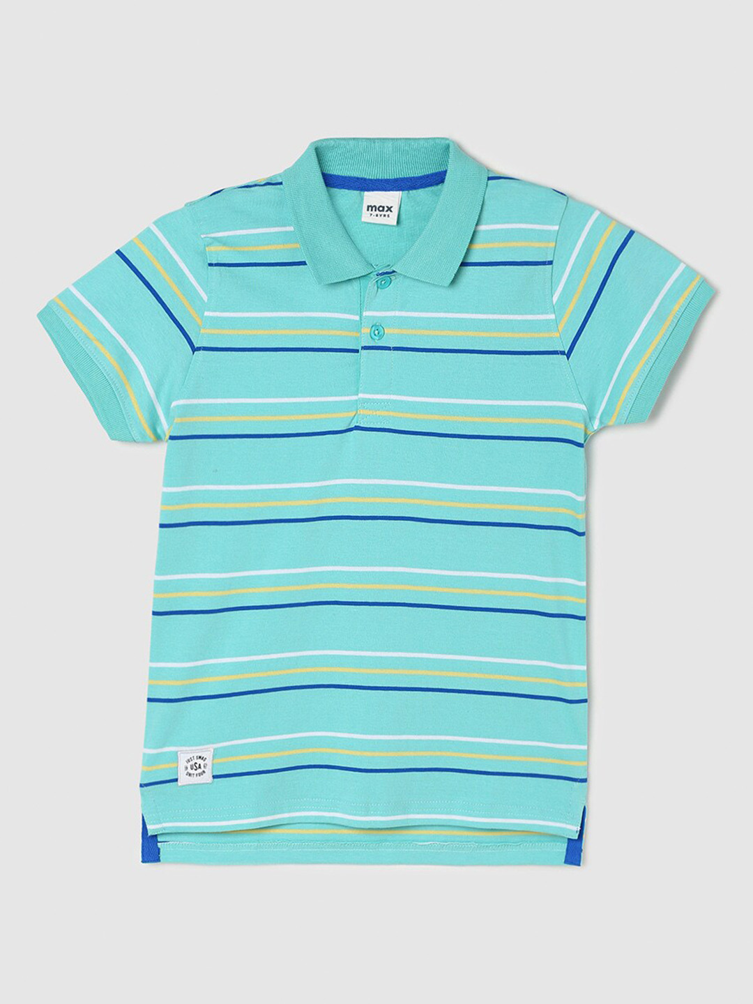 

max Boys Striped Polo Collar Pure Cotton T-shirt, Blue