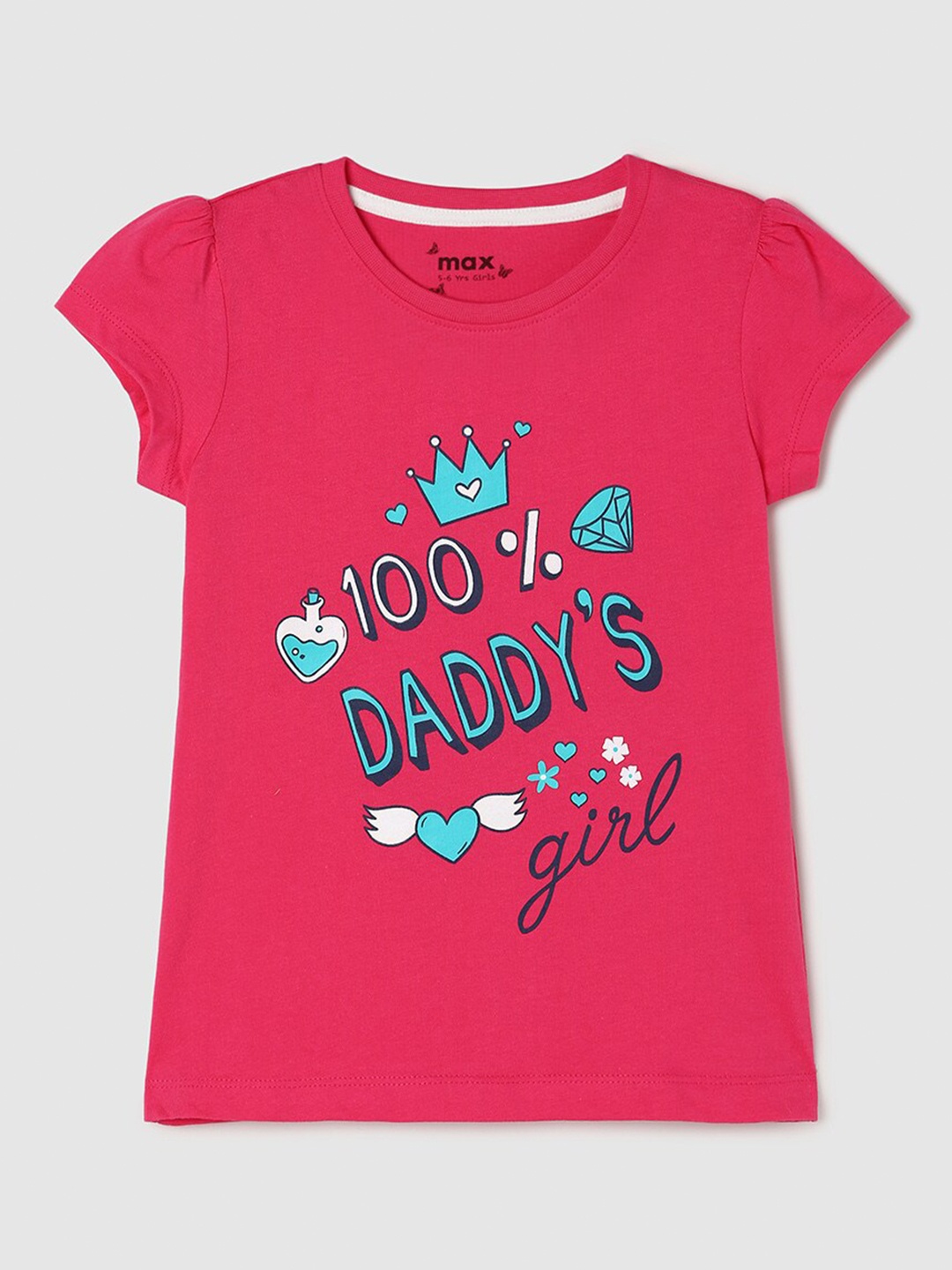 

max Girls Typography Printed Pure Cotton T-shirt, Pink