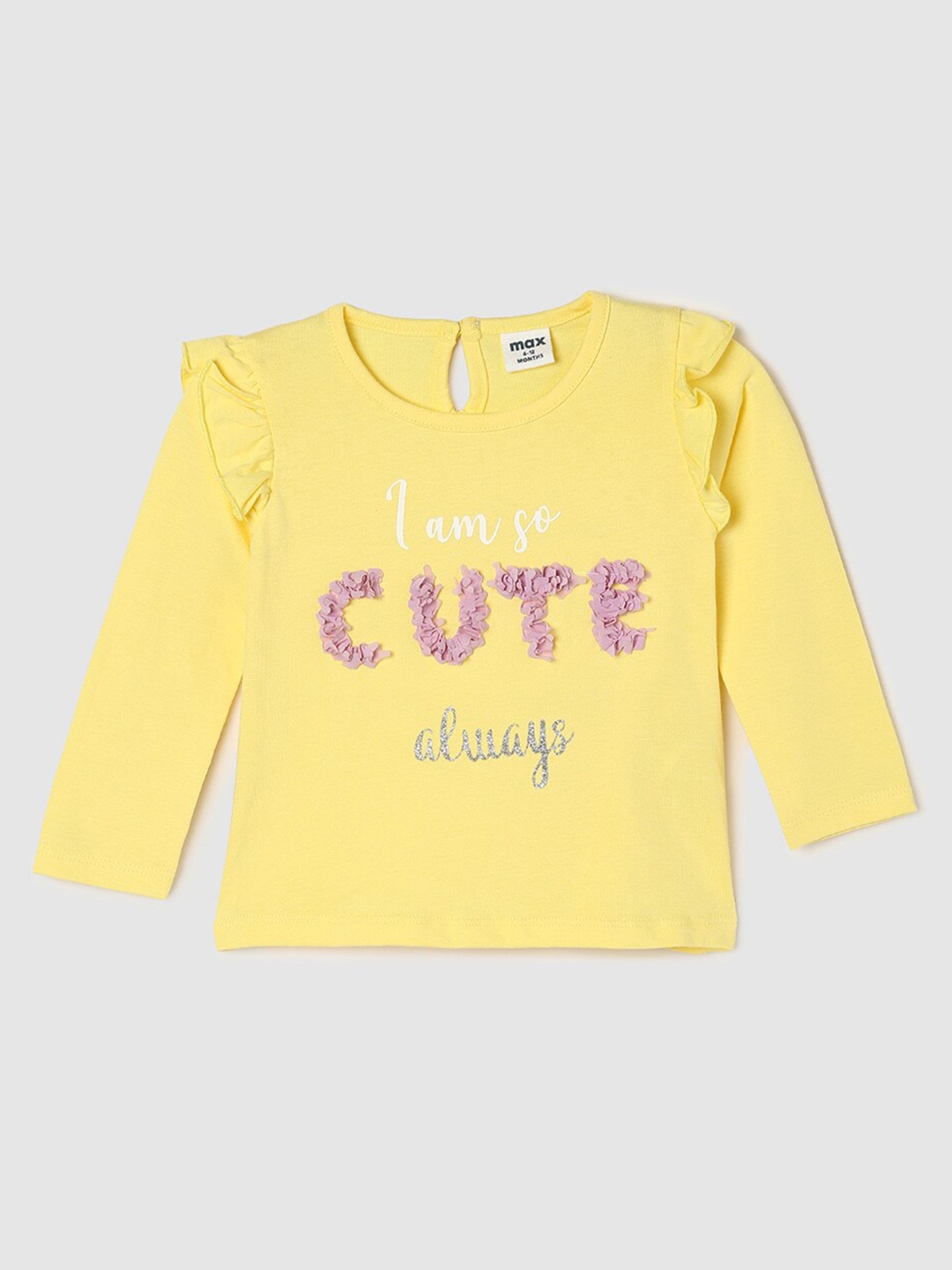 

max Girls Pure Cotton Typography Printed Round Neck T-shirt, Yellow