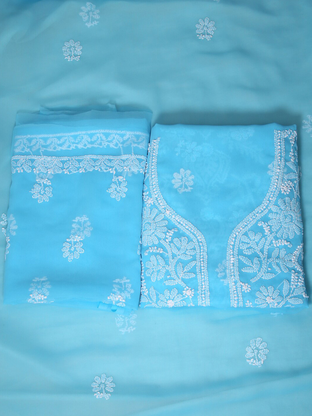 

ADA Embroidered Chikankari Unstitched Dress Material, Blue