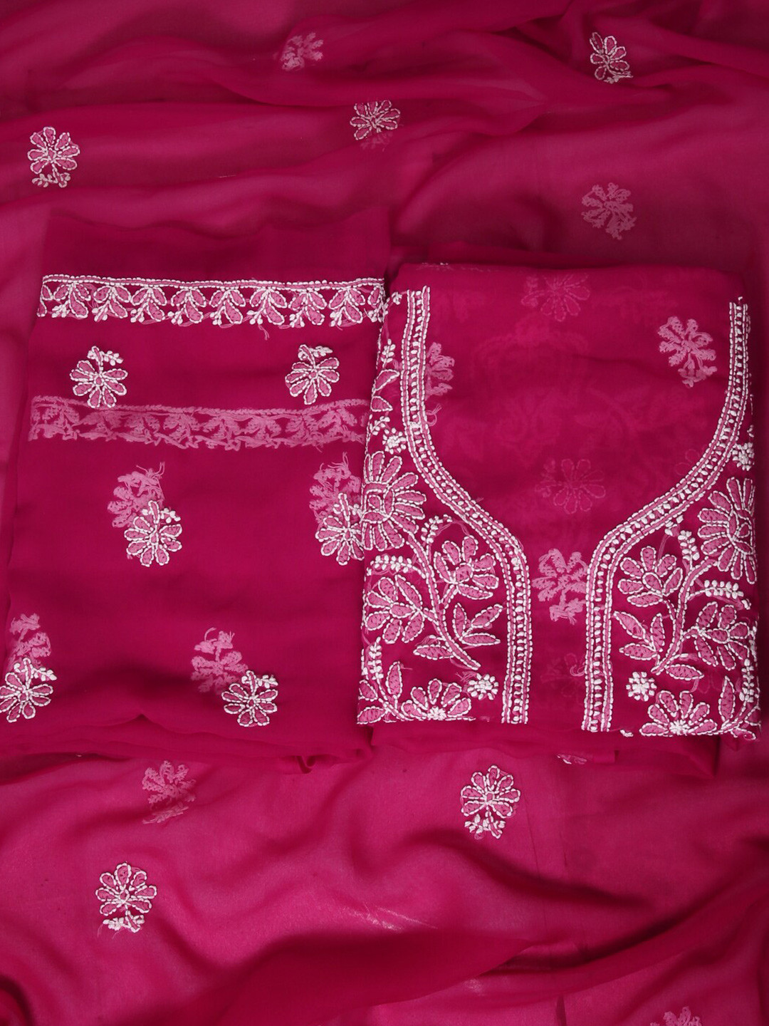 

ADA Embroidered Chikankari Unstitched Dress Material, Magenta