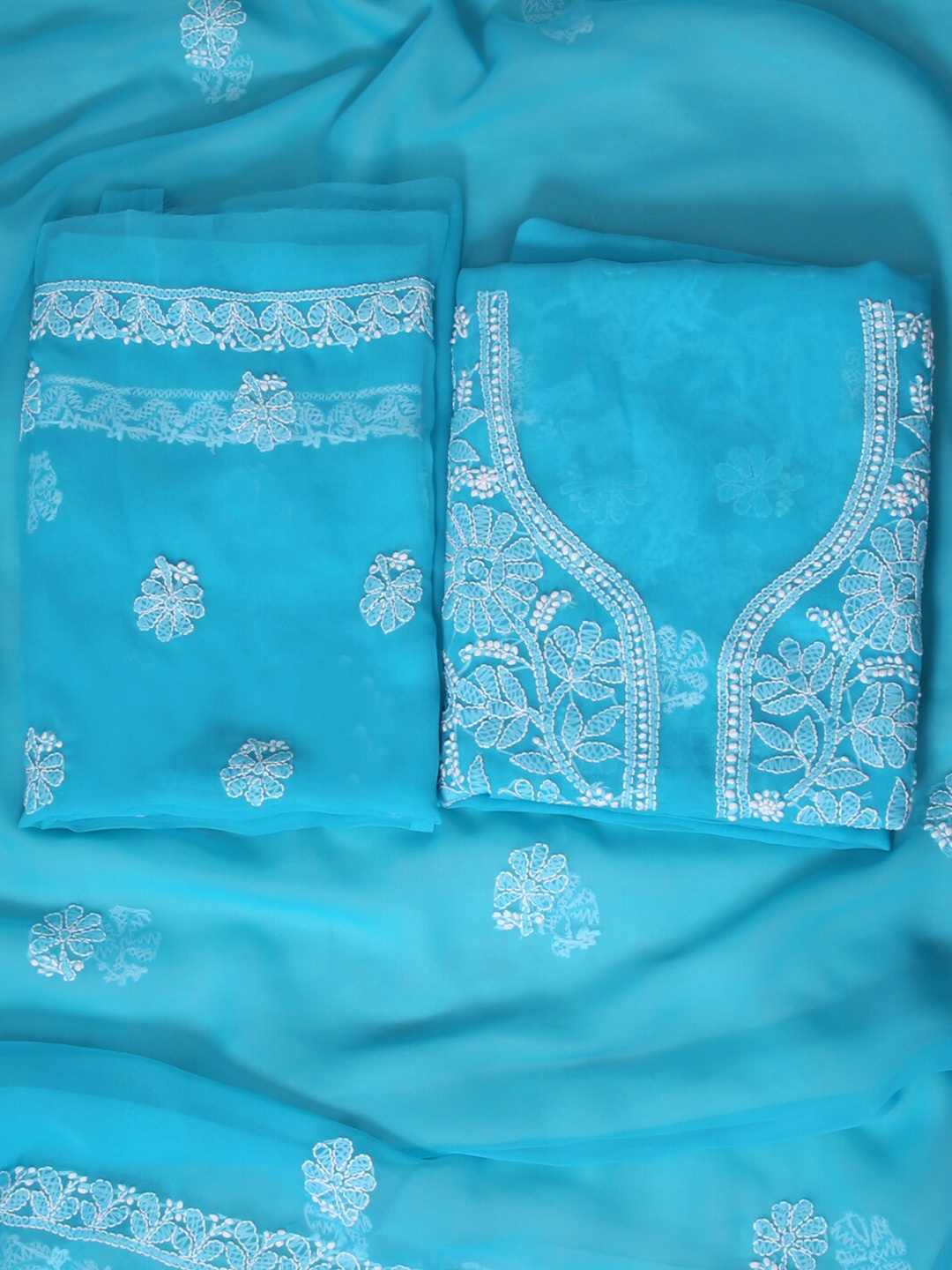 

ADA Embroidered Chikankari Unstitched Dress Material, Blue