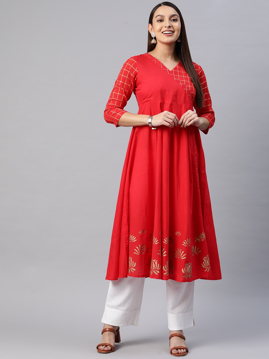

MBE Women Ethnic Motifs Anarkali Kurta, Red