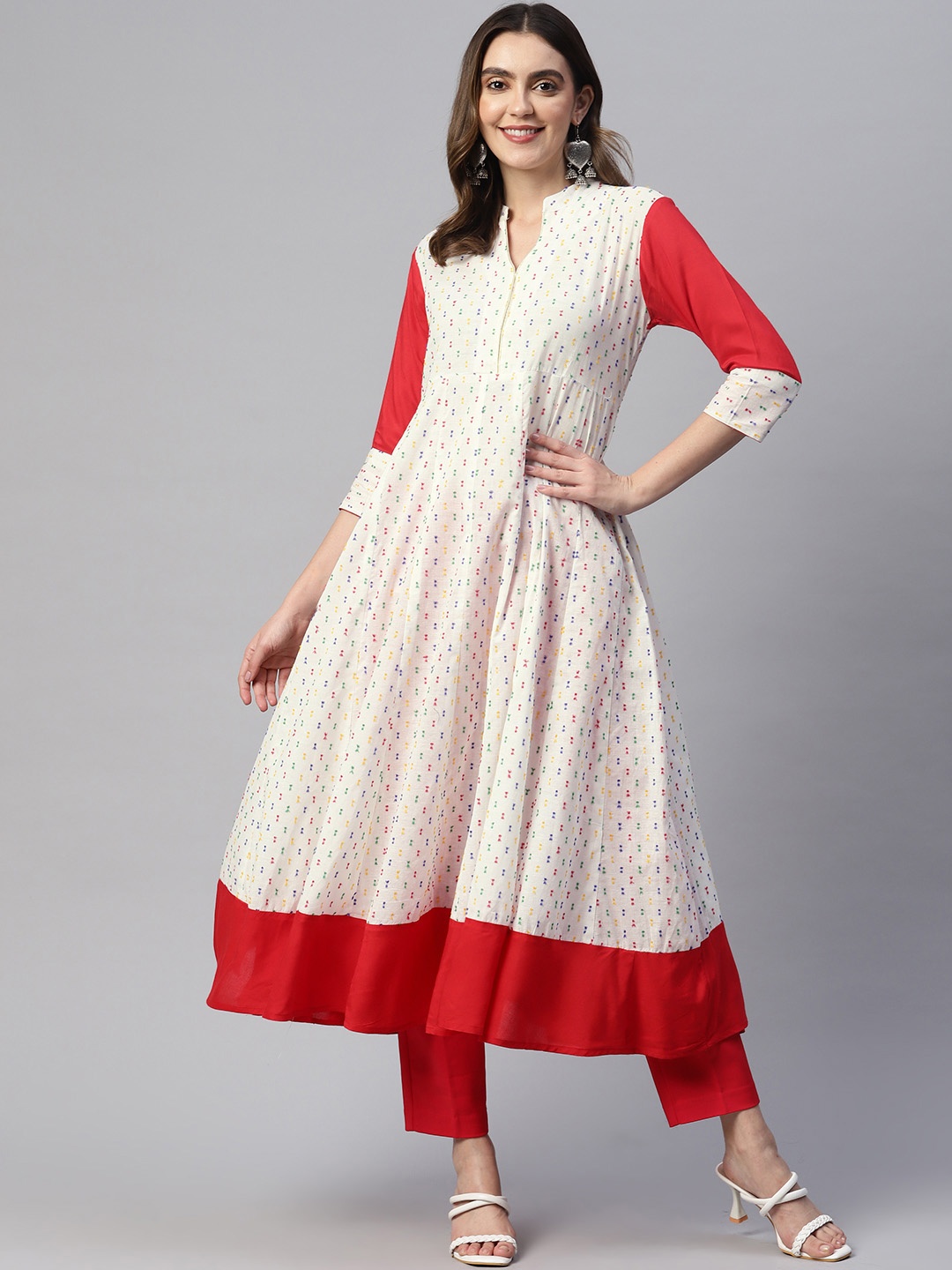 

MBE Women Woven Design Anarkali Kurta, Off white