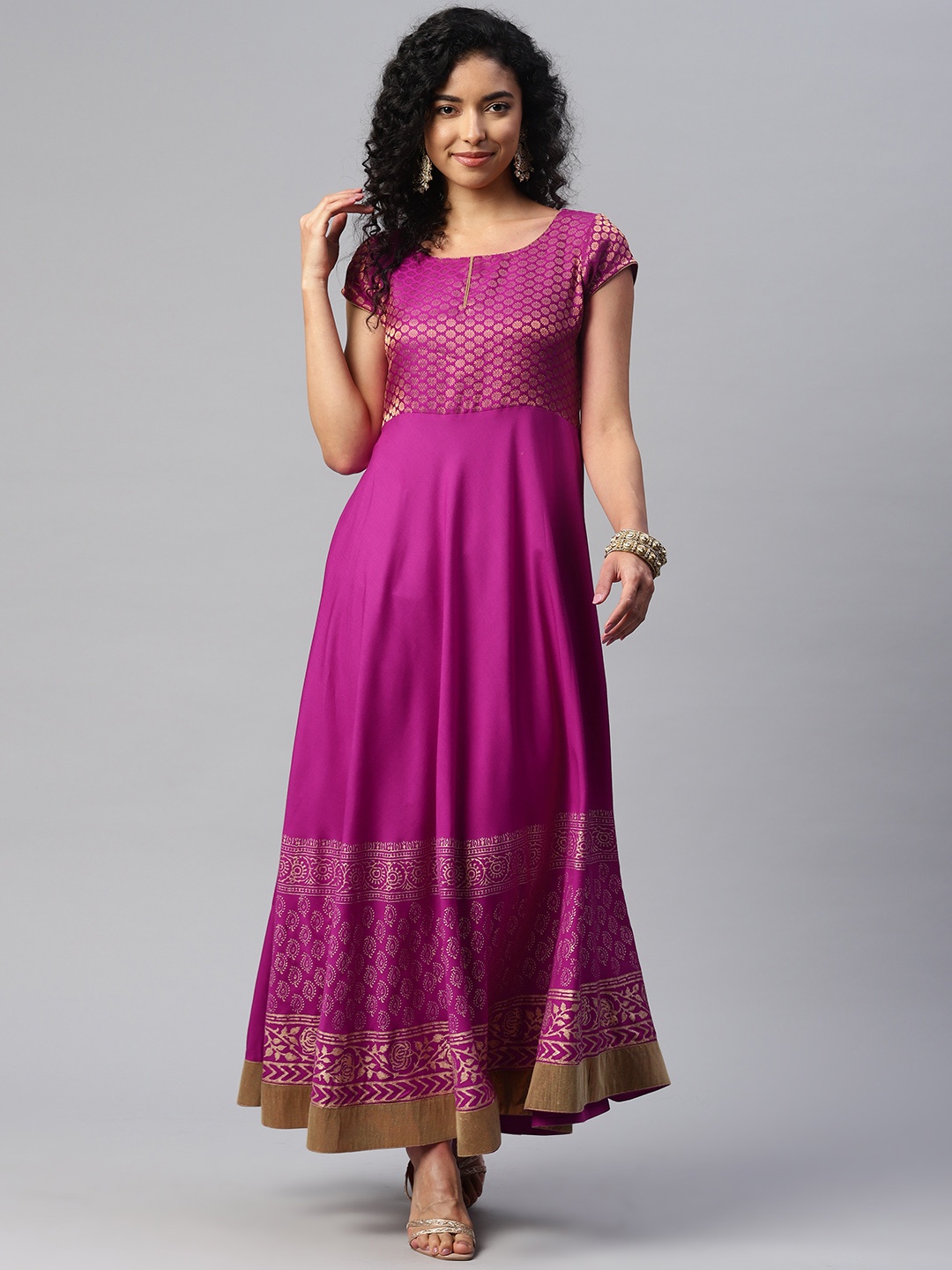 

MBE Women Ethnic Motifs Block Print Anarkali Kurta, Magenta