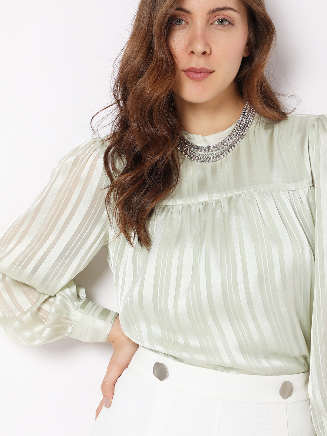 

Vero Moda Striped Blouson Top, Green