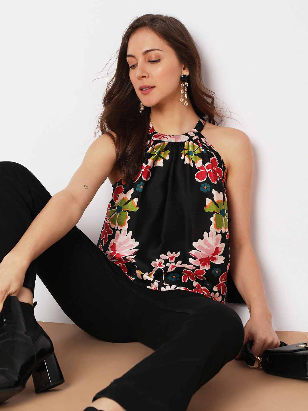 

Vero Moda Floral Printed Top, Black