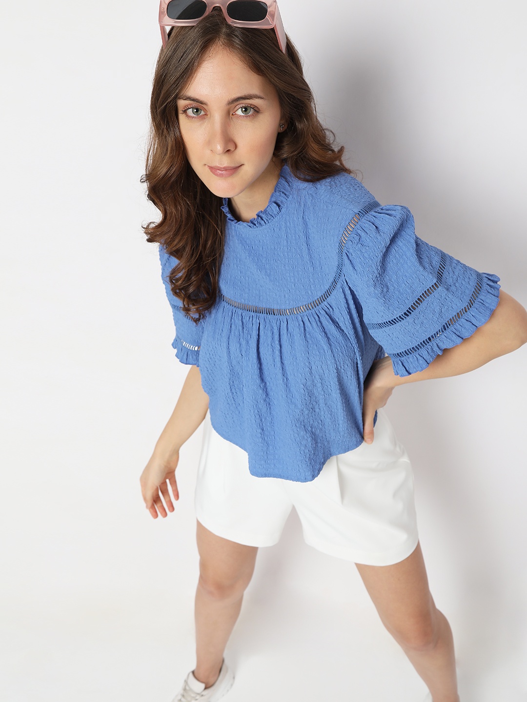 

Vero Moda High Neck Puff Sleeve Top, Blue