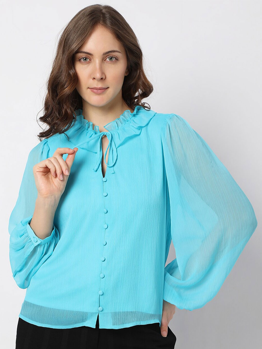 

Vero Moda Tie-Up Neck Shirt Style Top, Blue