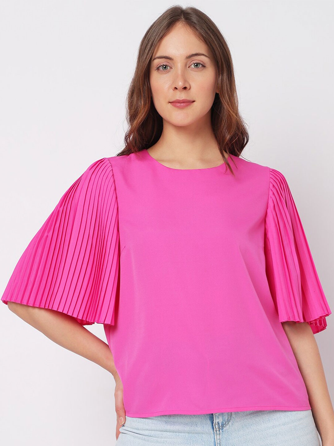 

Vero Moda Round Neck Flared Sleeves Top, Pink